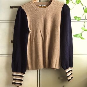Madewell camel/navy balloon slv sweater